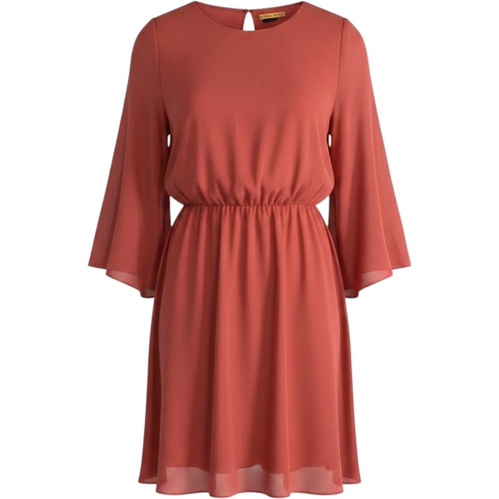NWT Alice + Olivia Salmon Pink Chiffon Bell Sleeve Dress Large *Small flaw